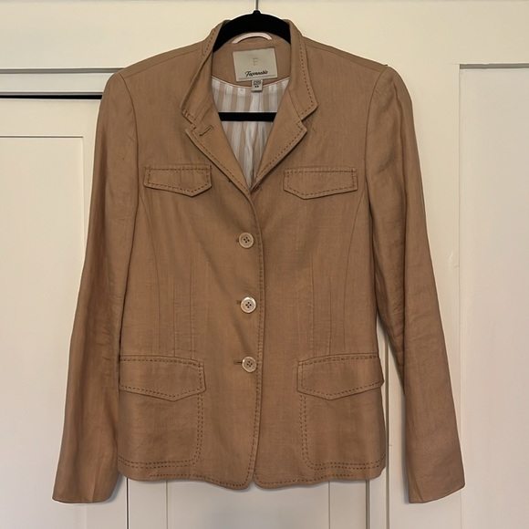 Faconnable French Designer Linen Blazer With Elbow Pads and Optional Tie Waist - Picture 4 of 7